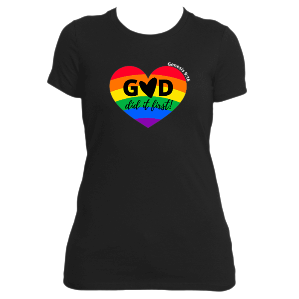 GOD DID IT FIRST- RAINBOW HEART---BLK SHORT