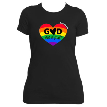 GOD DID IT FIRST- RAINBOW HEART---BLK SHORT