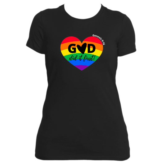 GOD DID IT FIRST- RAINBOW HEART---BLK SHORT