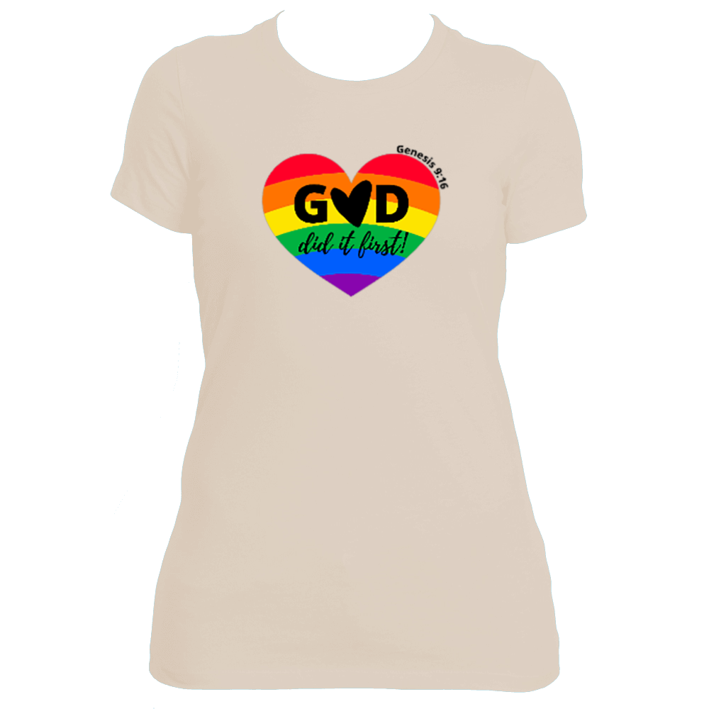 GOD DID IT FIRST- RAINBOW HEART---BLK SHORT