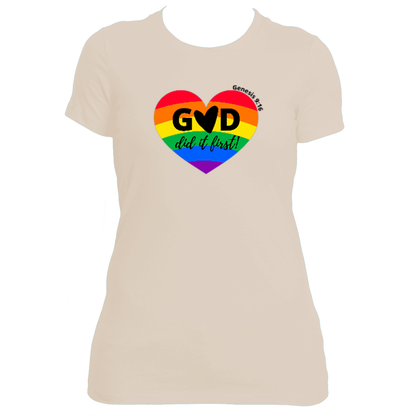 GOD DID IT FIRST- RAINBOW HEART---BLK SHORT
