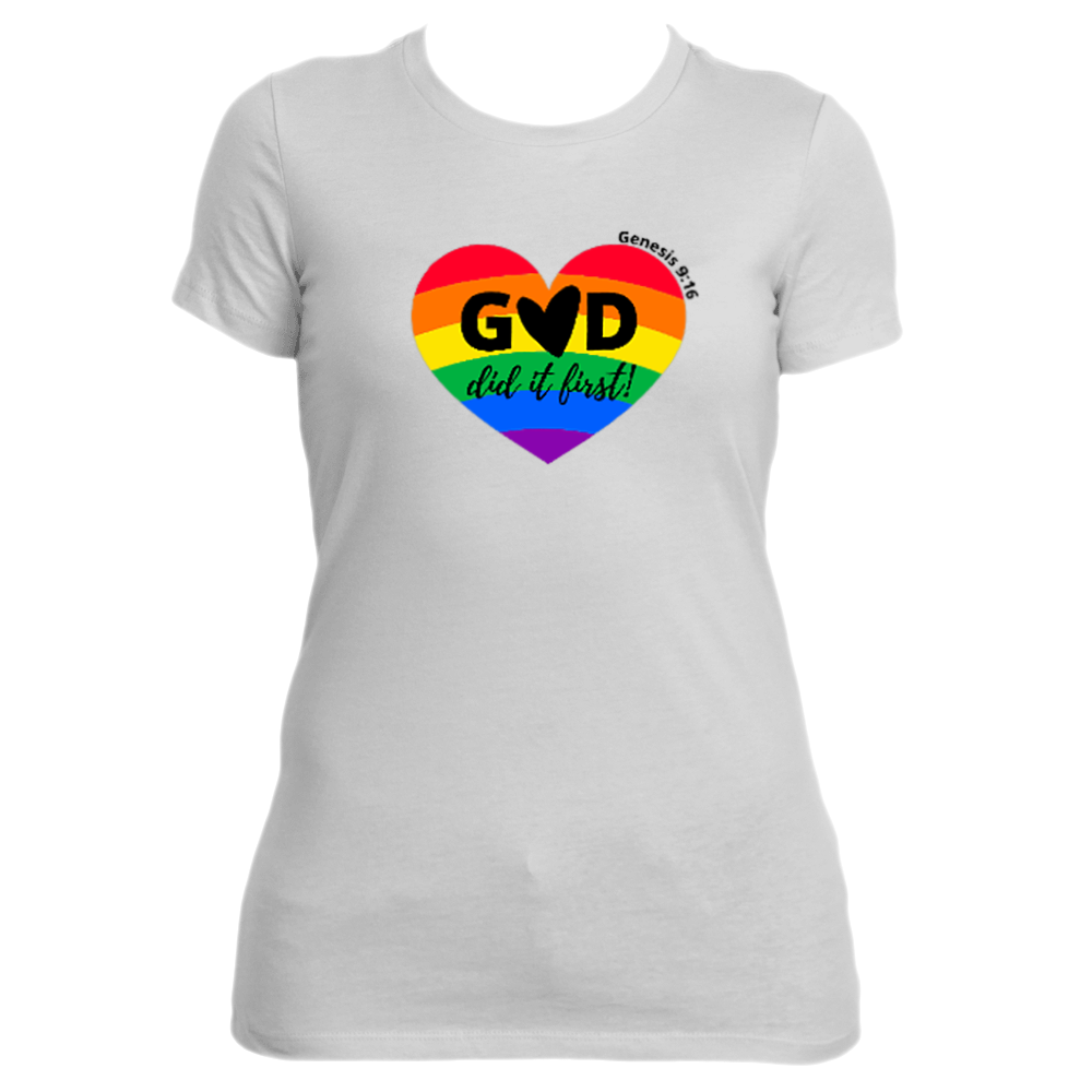 GOD DID IT FIRST- RAINBOW HEART---BLK SHORT