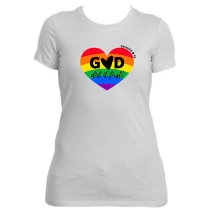 GOD DID IT FIRST- RAINBOW HEART---BLK SHORT